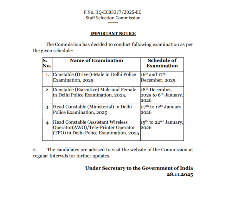delhi police 2025 exam date